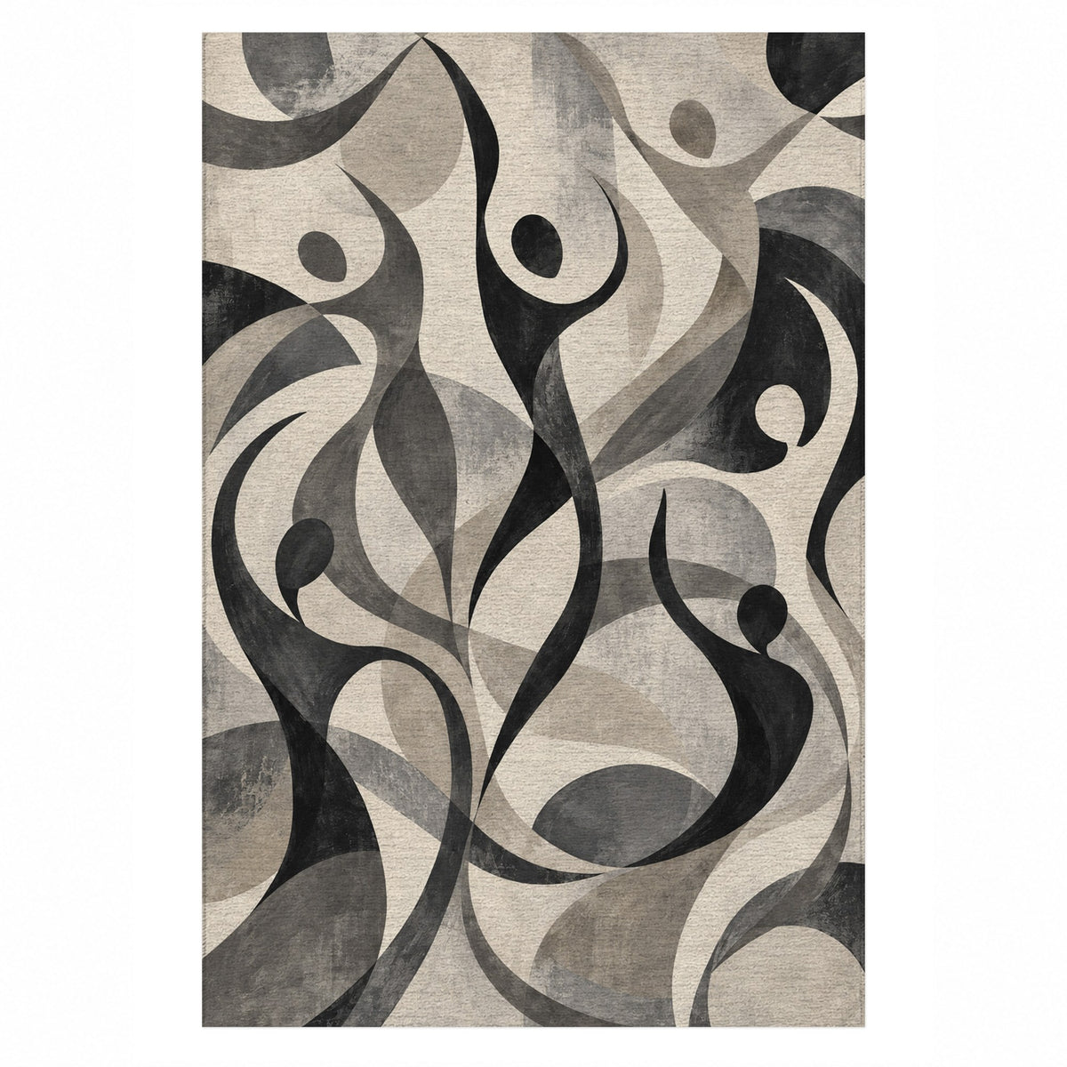 Dancing Lines Charcoal Abstract Washable Rug — top view