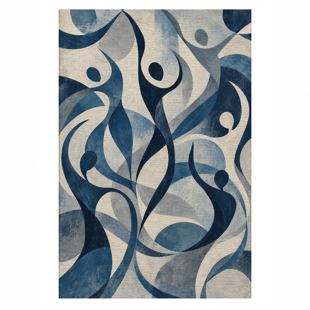 Dancing Lines Indigo Abstract Washable Rug — top view