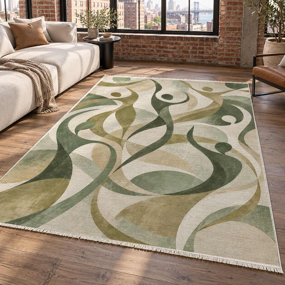 Dancing Lines Sage Abstract Washable Rug — new york living