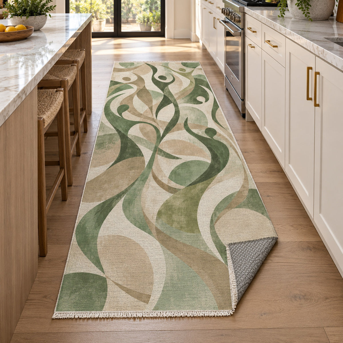 Dancing Lines Sage Abstract Washable Rug — new york kitchen runner