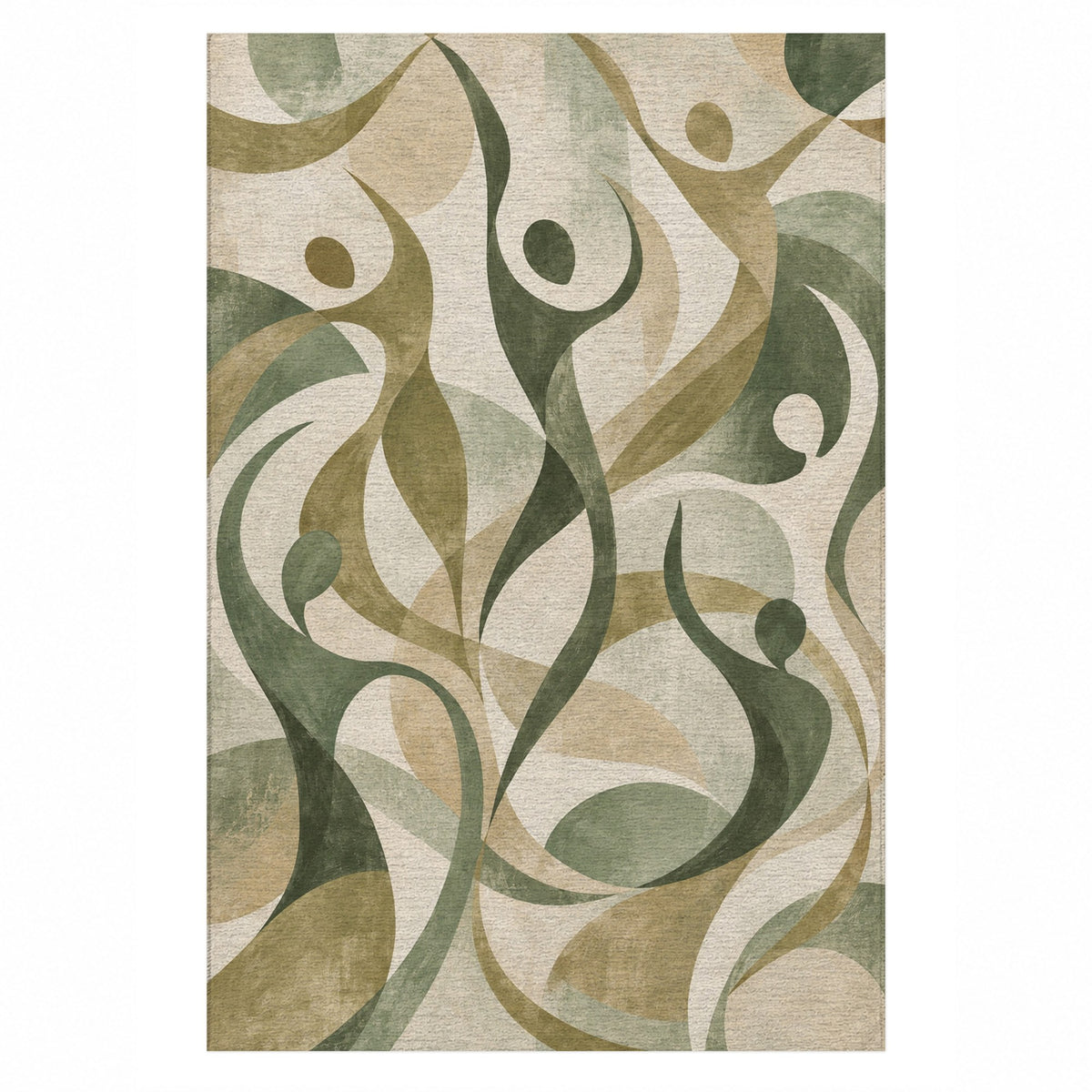 Dancing Lines Sage Abstract Washable Rug — top view