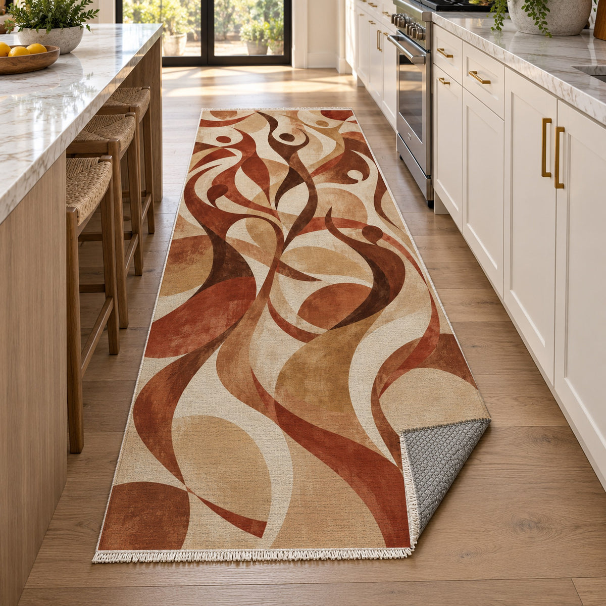 Dancing Lines Terracotta Abstract Washable Rug — new york kitchen runner