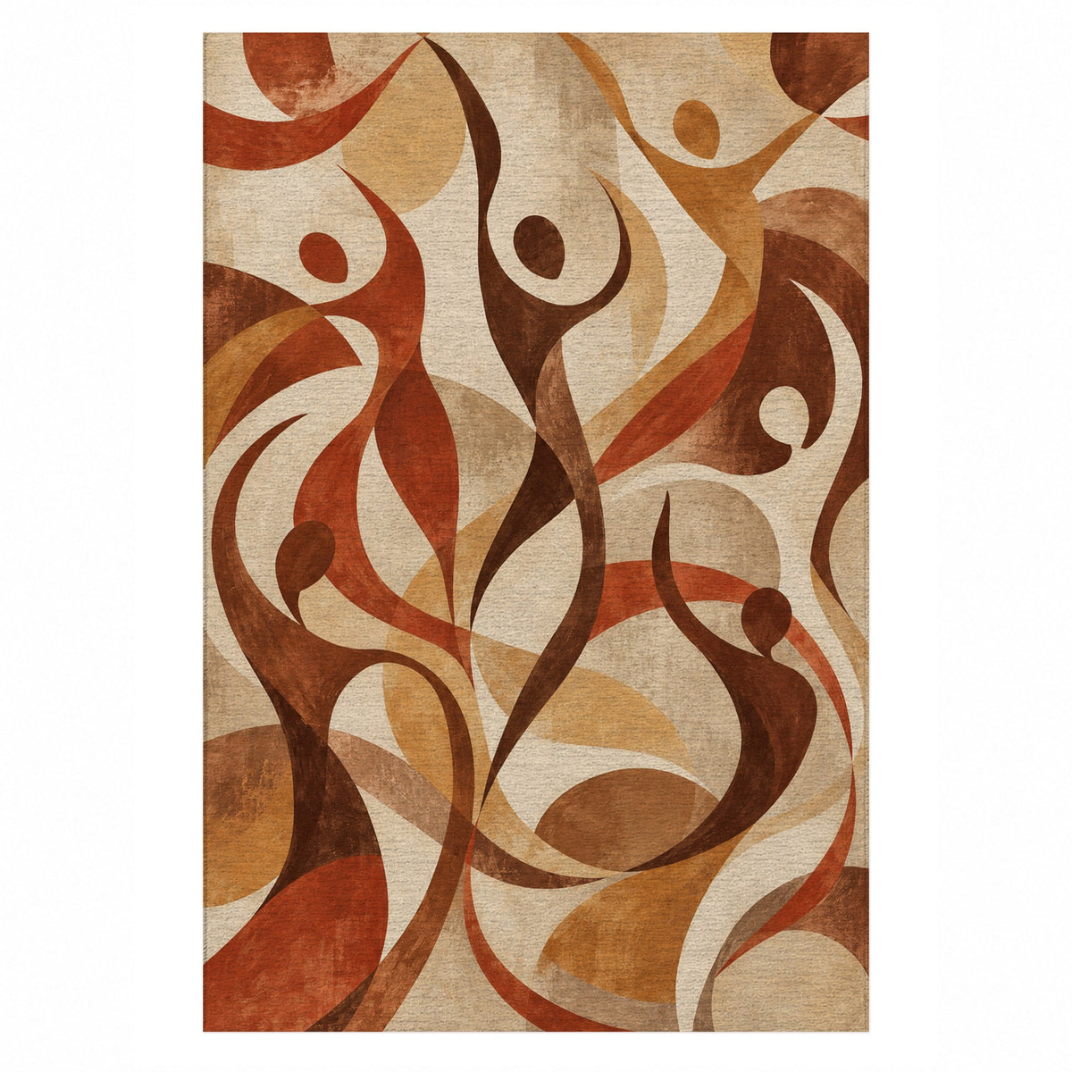 Dancing Lines Terracotta Abstract Washable Rug — top view