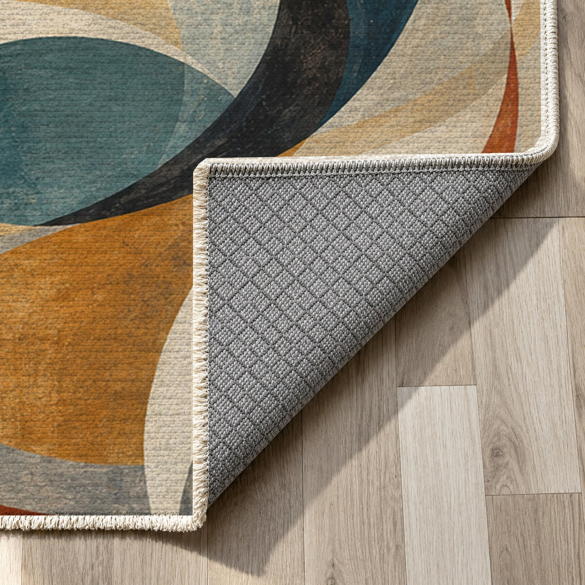 Dancing Lines Abstract Washable Rug — backing close up