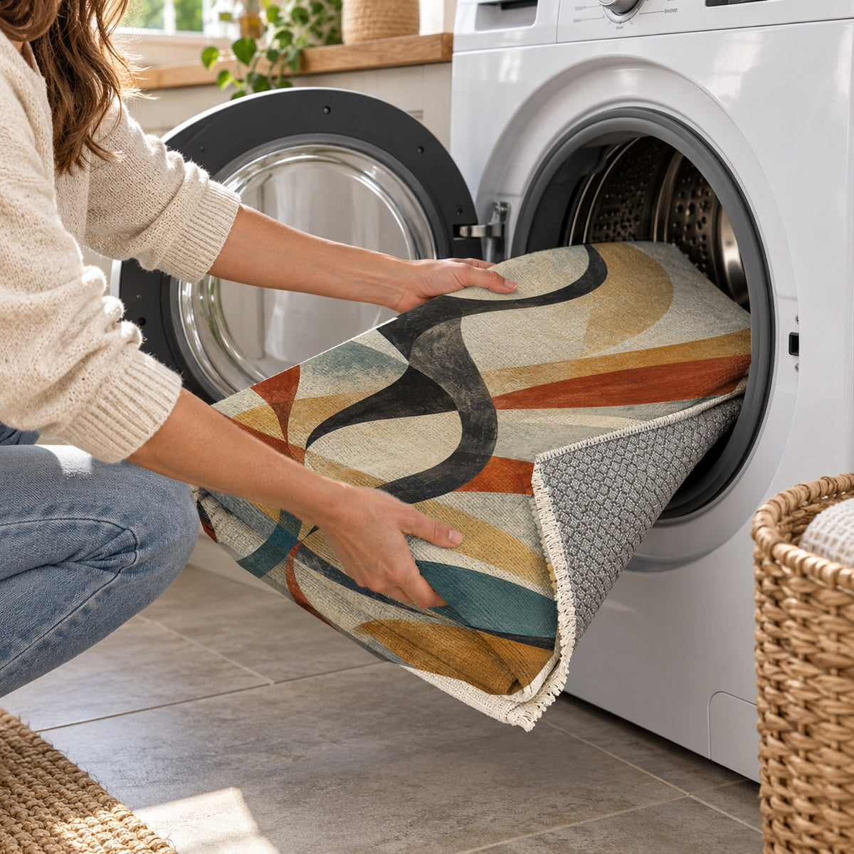 Dancing Lines Abstract Washable Rug — washing machine