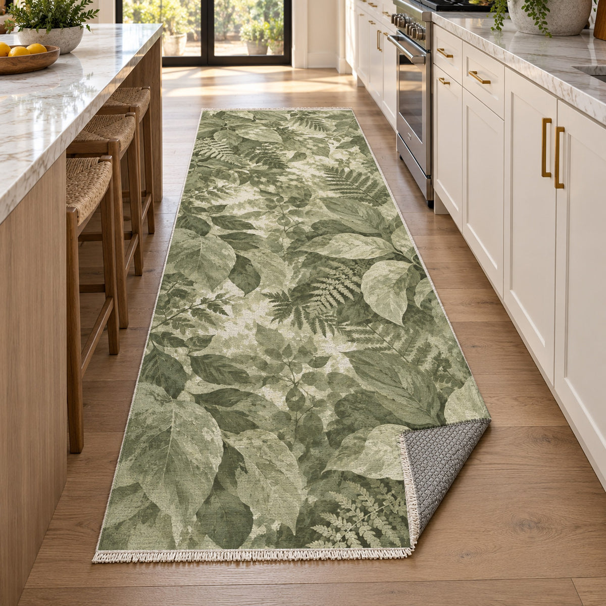 Dappled Canopy Sage Floral Washable Rug — new york kitchen runner