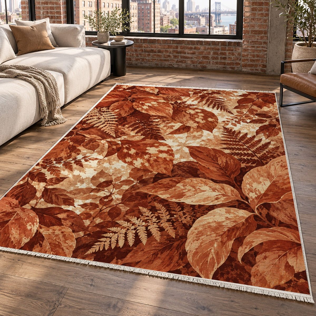 Dappled Canopy Terracotta Floral Washable Rug — new york living