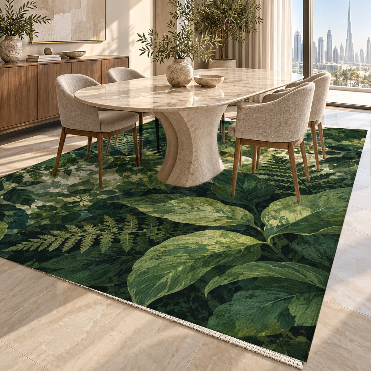 Dappled Canopy Floral Washable Rug — dubai dining