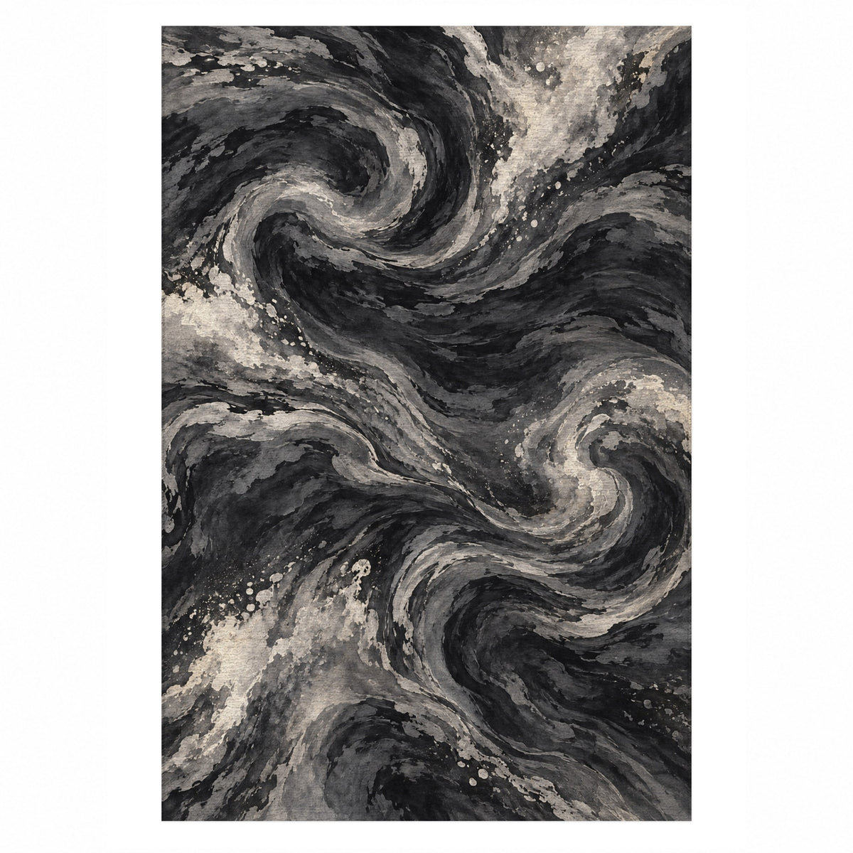Deep Blue Charcoal Abstract Washable Rug — top view