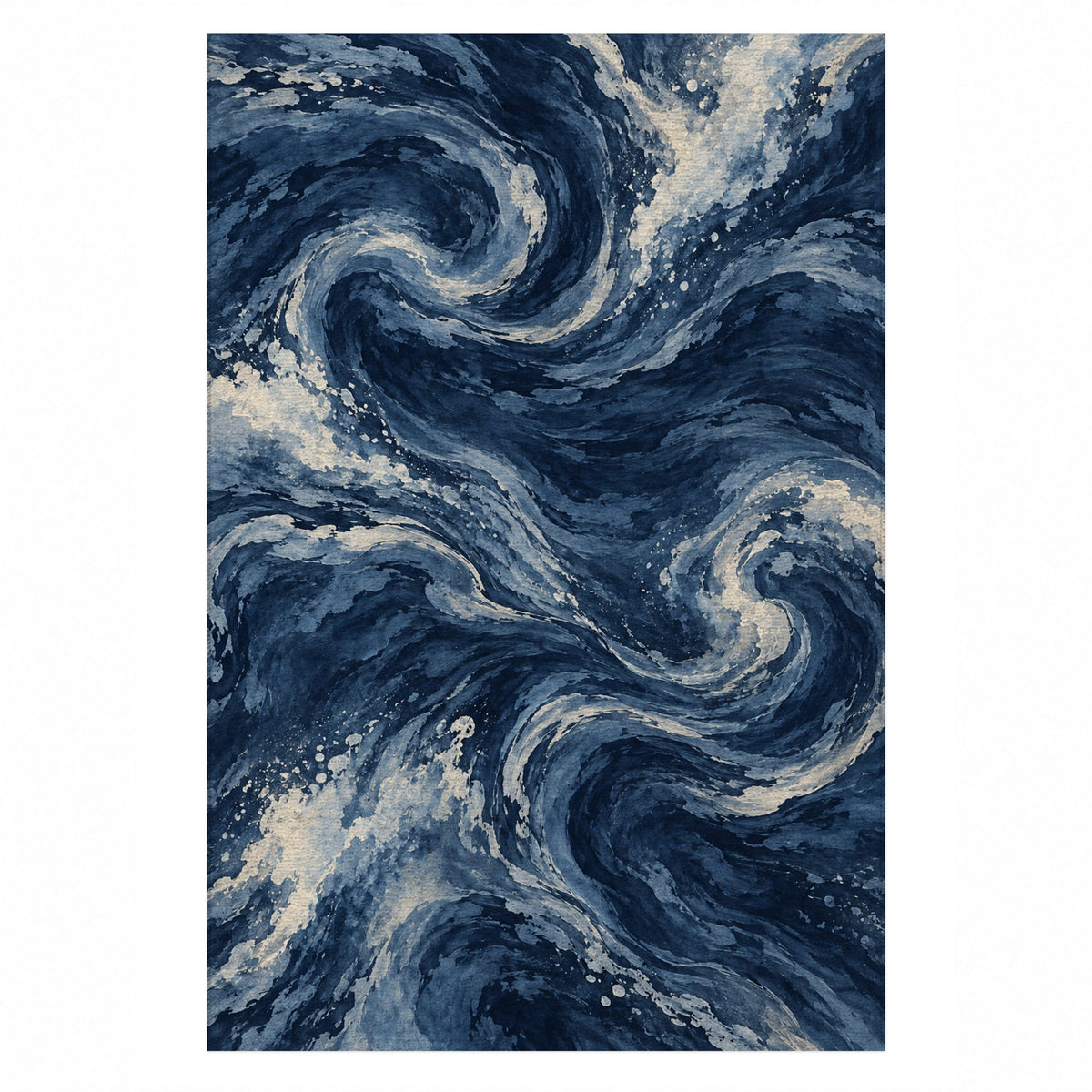 Deep Blue Indigo Abstract Washable Rug — top view