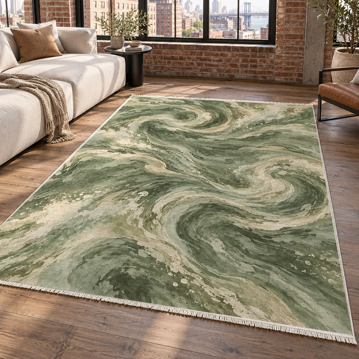 Deep Blue Sage Abstract Washable Rug — new york living