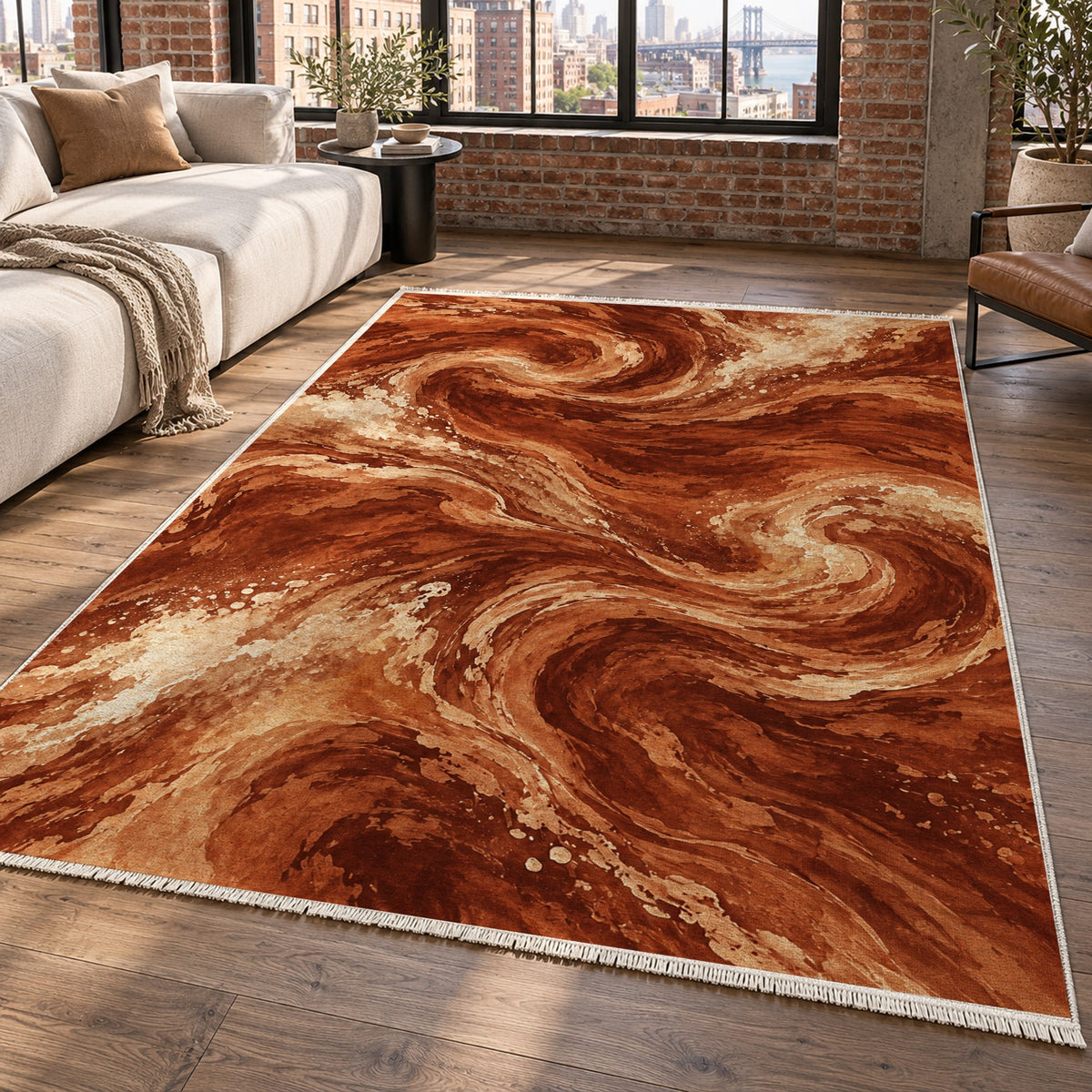 Deep Blue Terracotta Abstract Washable Rug — new york living