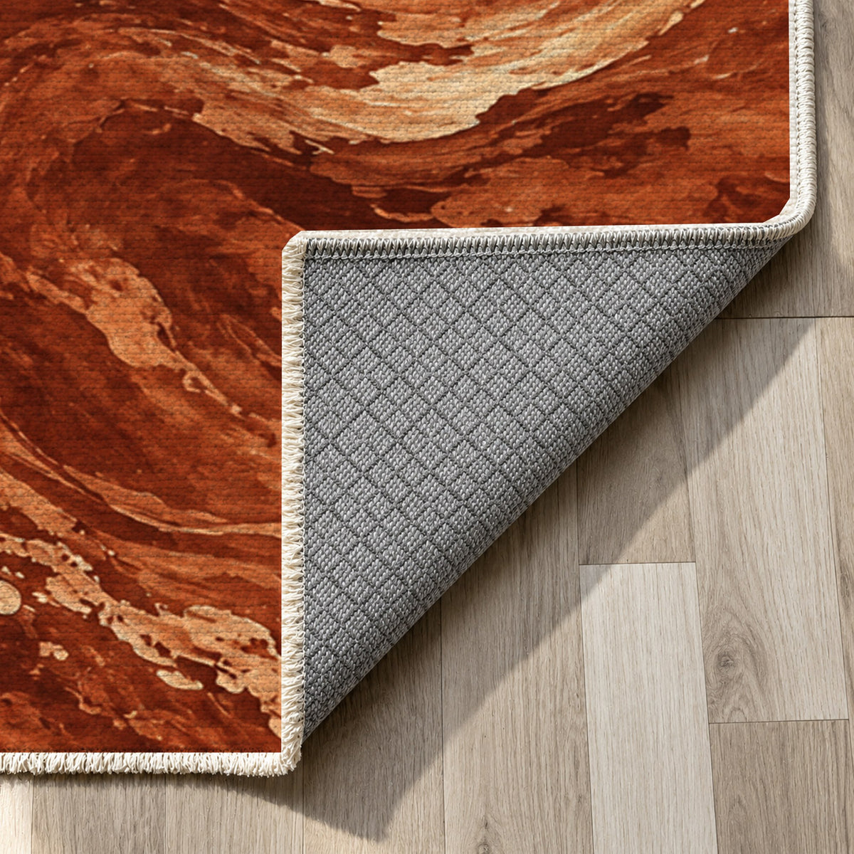 Deep Blue Terracotta Abstract Washable Rug — backing close up