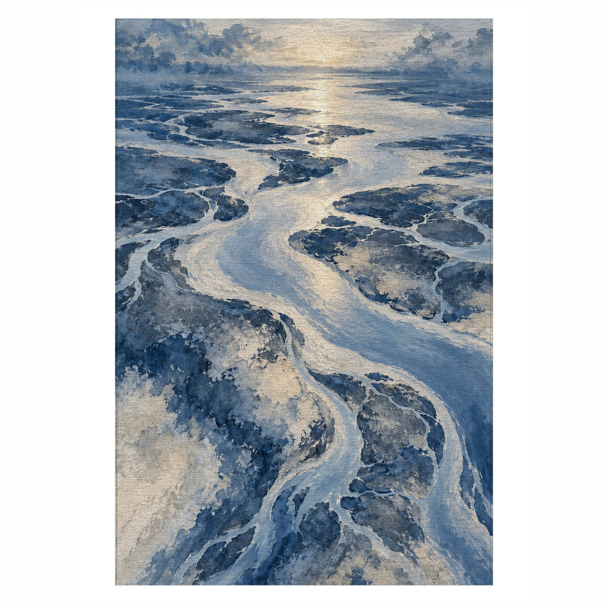 Delta At Dawn Indigo Abstract Washable Rug — top view