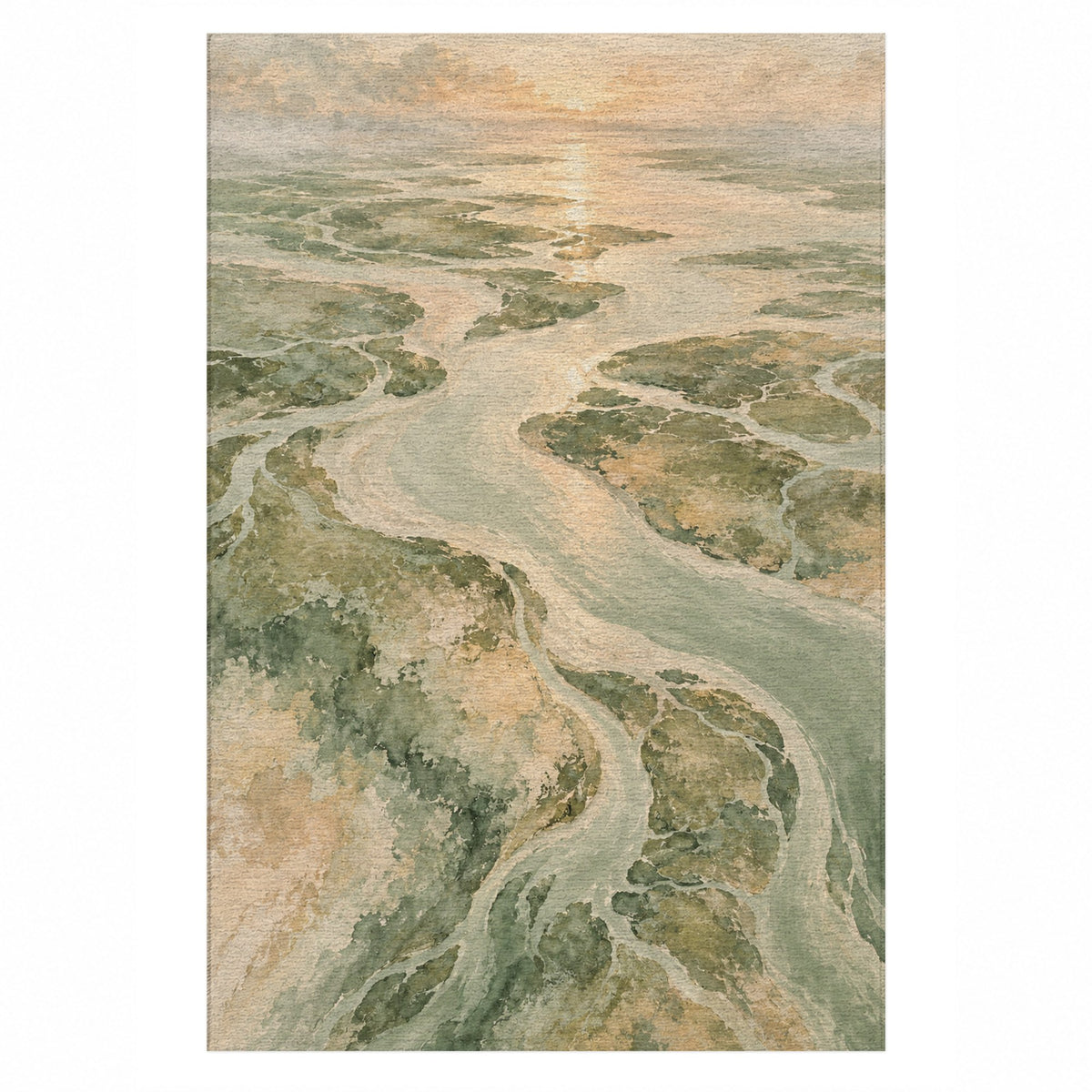 Delta At Dawn Sage Abstract Washable Rug — top view