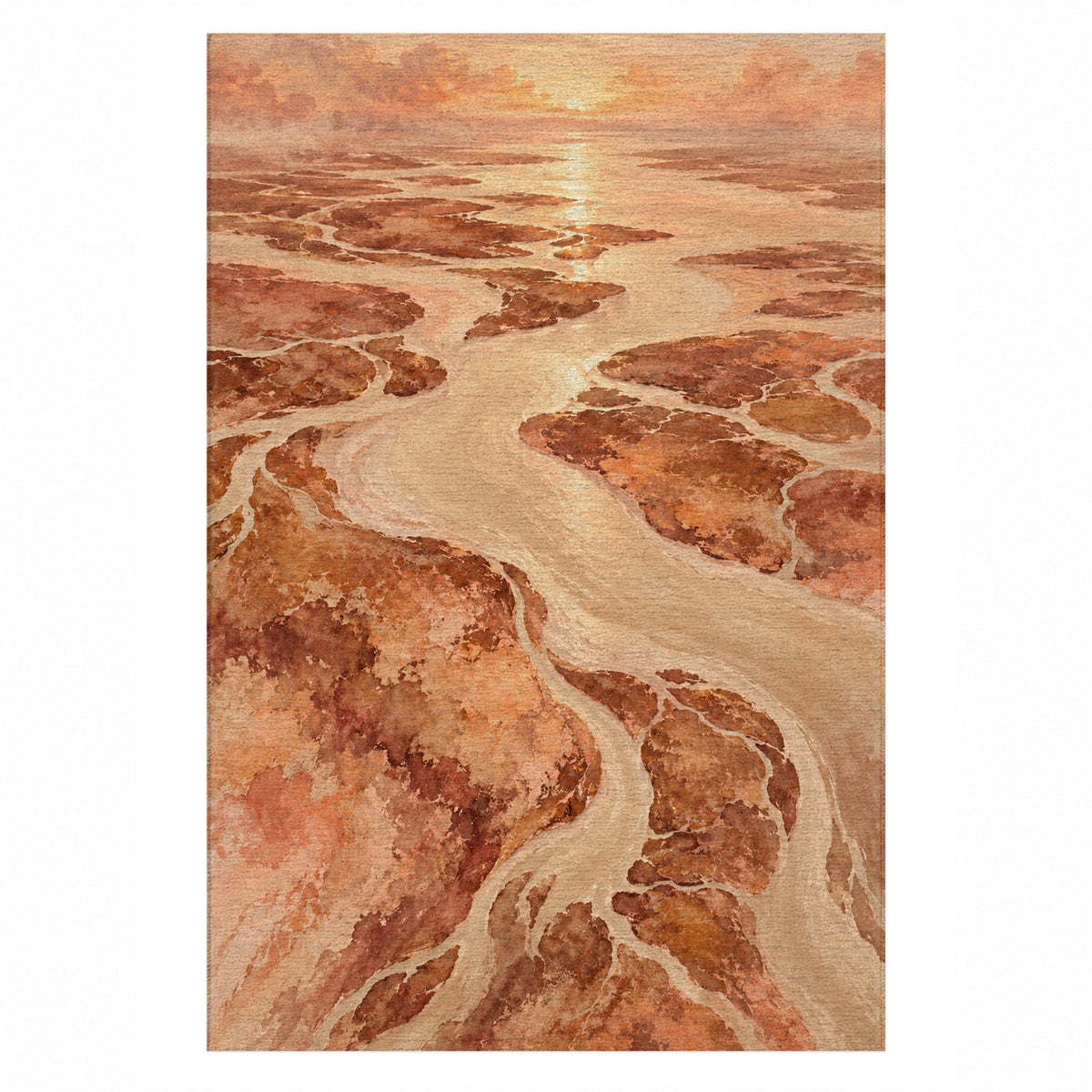 Delta At Dawn Terracotta Abstract Washable Rug — top view