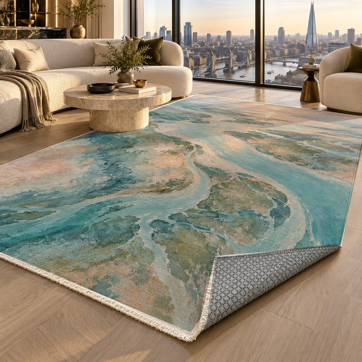Delta At Dawn Abstract Washable Rug — london luxury living