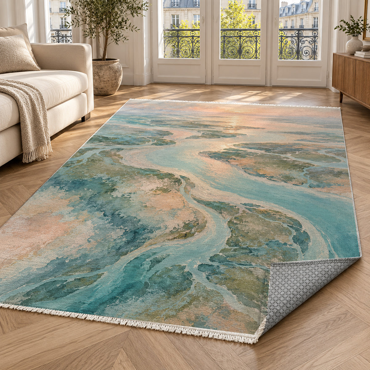 Delta At Dawn Abstract Washable Rug — paris living