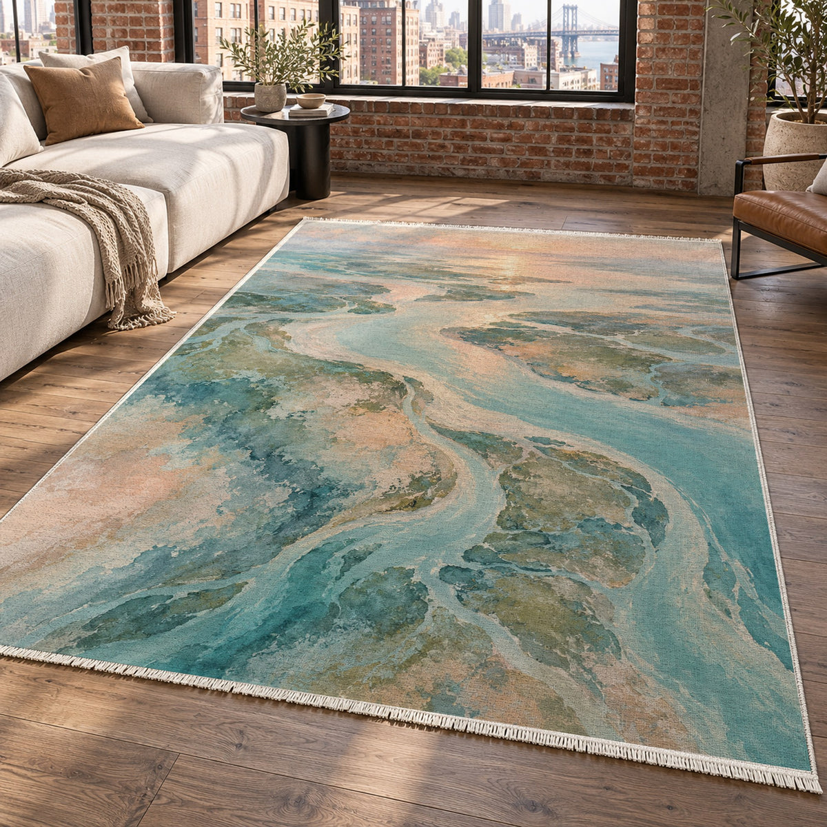 Delta At Dawn Abstract Washable Rug — new york living