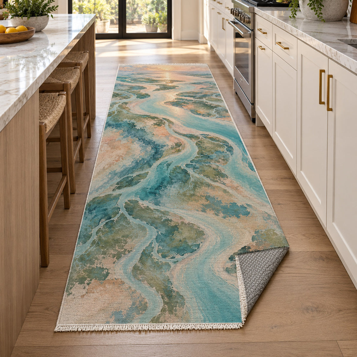 Delta At Dawn Abstract Washable Rug — new york kitchen runner