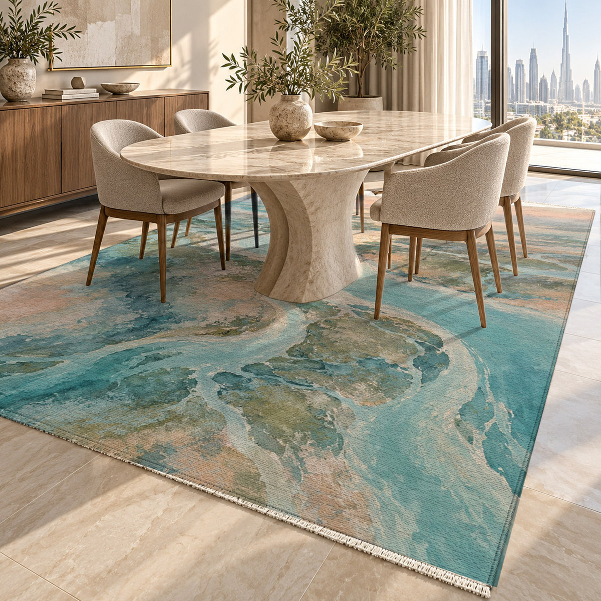 Delta At Dawn Abstract Washable Rug — dubai dining