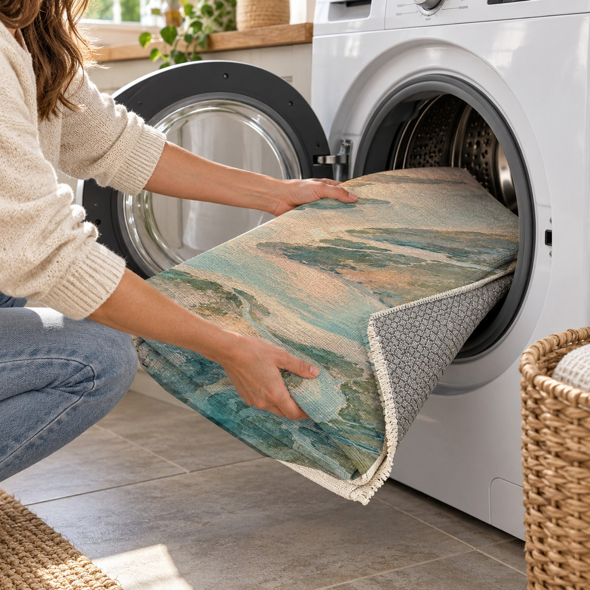 Delta At Dawn Abstract Washable Rug — washing machine