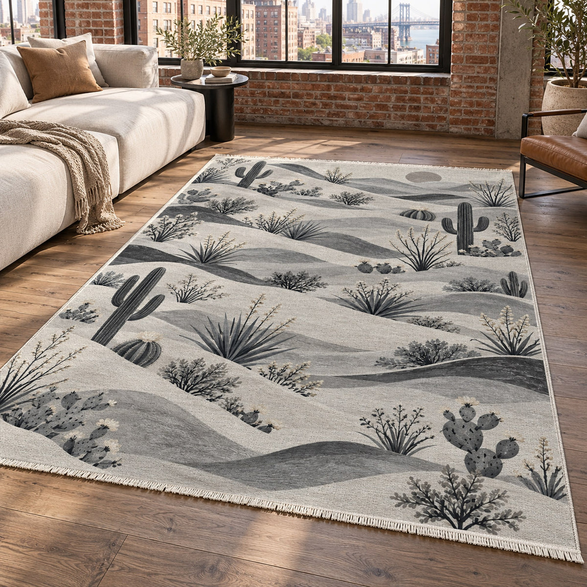 Desert Bloom Charcoal Modern Washable Rug — new york living