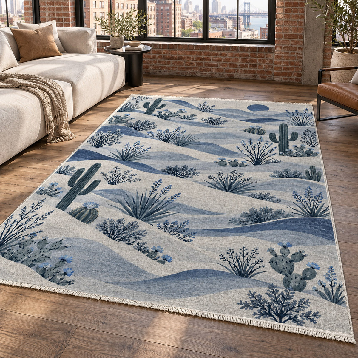 Desert Bloom Indigo Modern Washable Rug — new york living