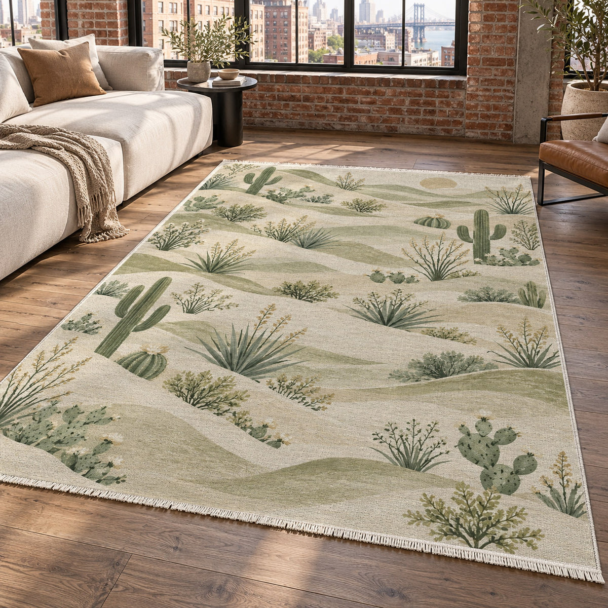 Desert Bloom Sage Modern Washable Rug — new york living