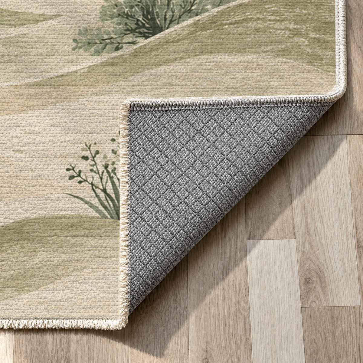 Desert Bloom Sage Modern Washable Rug — backing close up