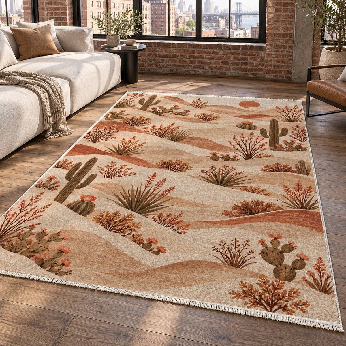 Desert Bloom Terracotta Modern Washable Rug — new york living