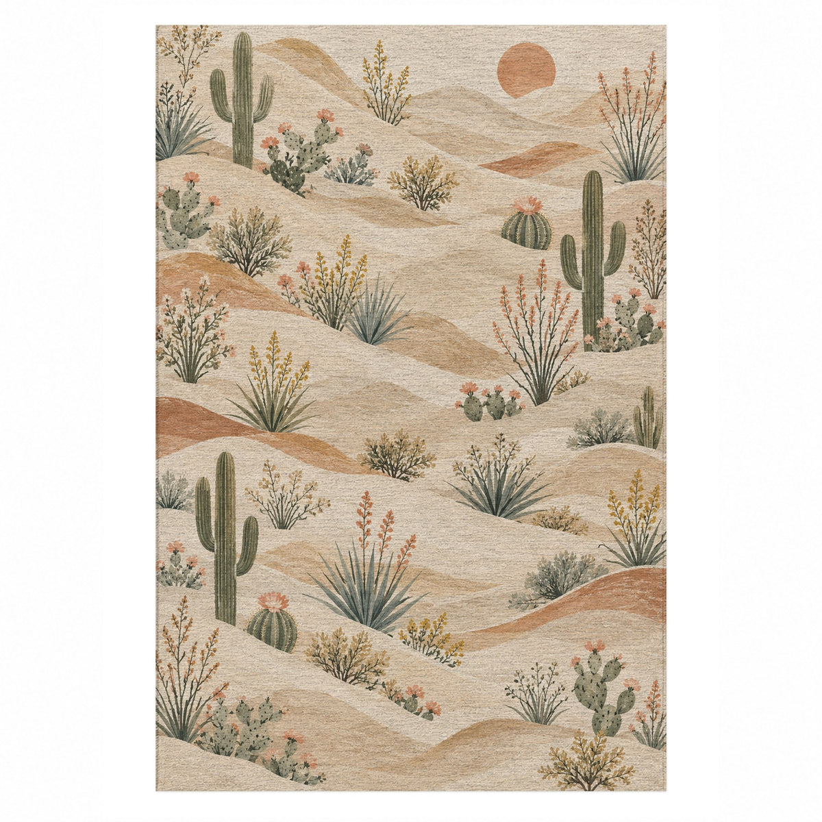 Desert Bloom Modern Washable Rug — top view