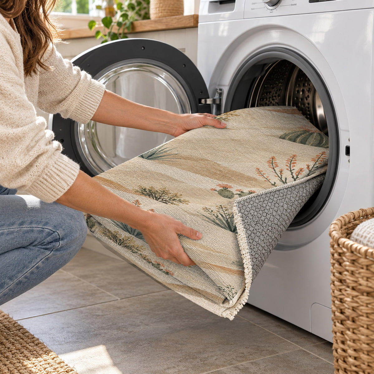 Desert Bloom Modern Washable Rug — washing machine