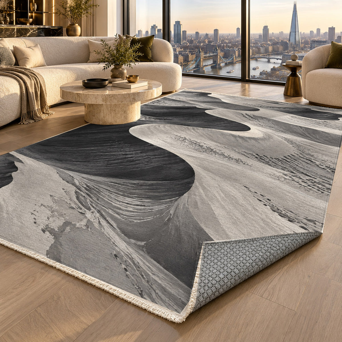 Desert Dunes Charcoal Modern Washable Rug — london luxury living