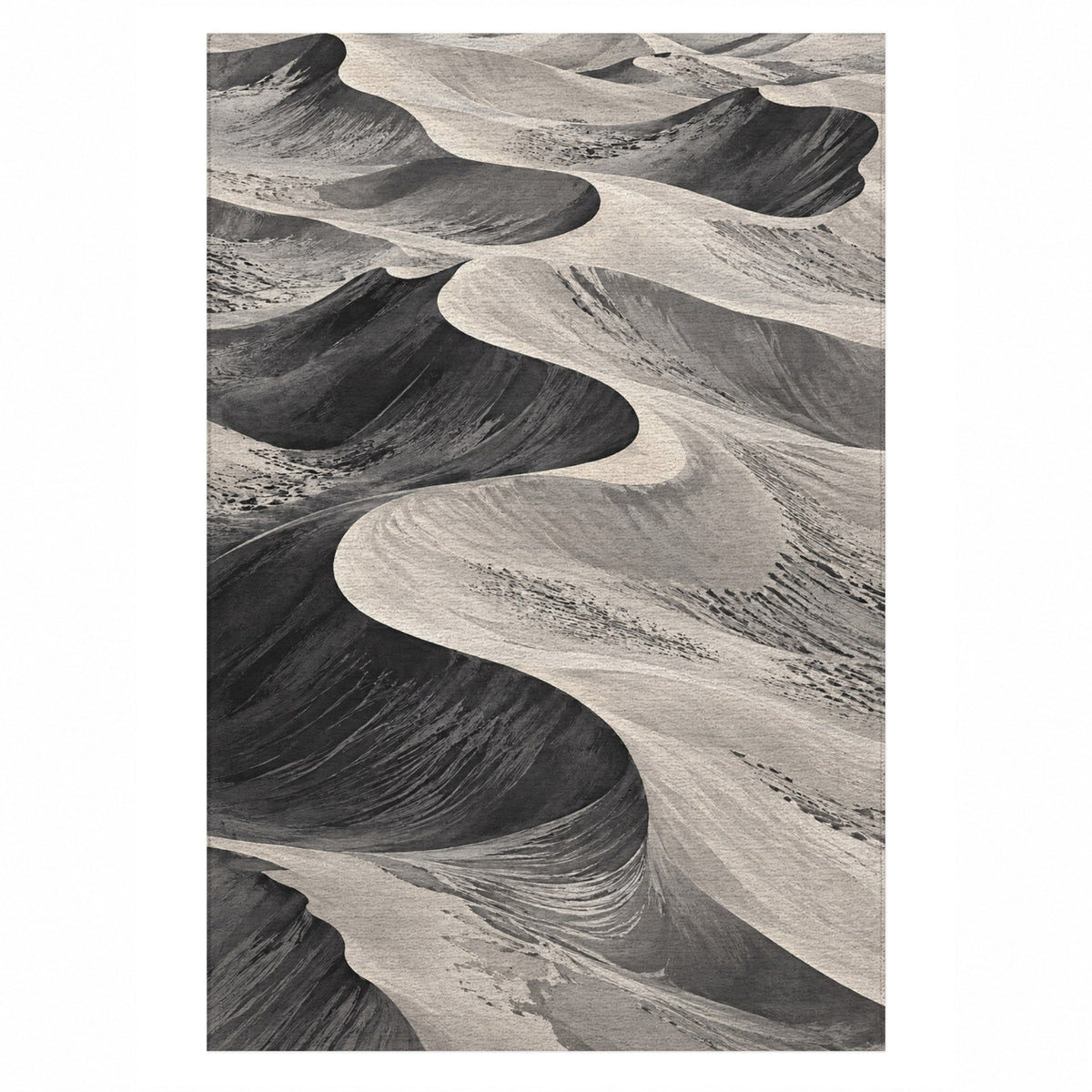 Desert Dunes Charcoal Modern Washable Rug — top view