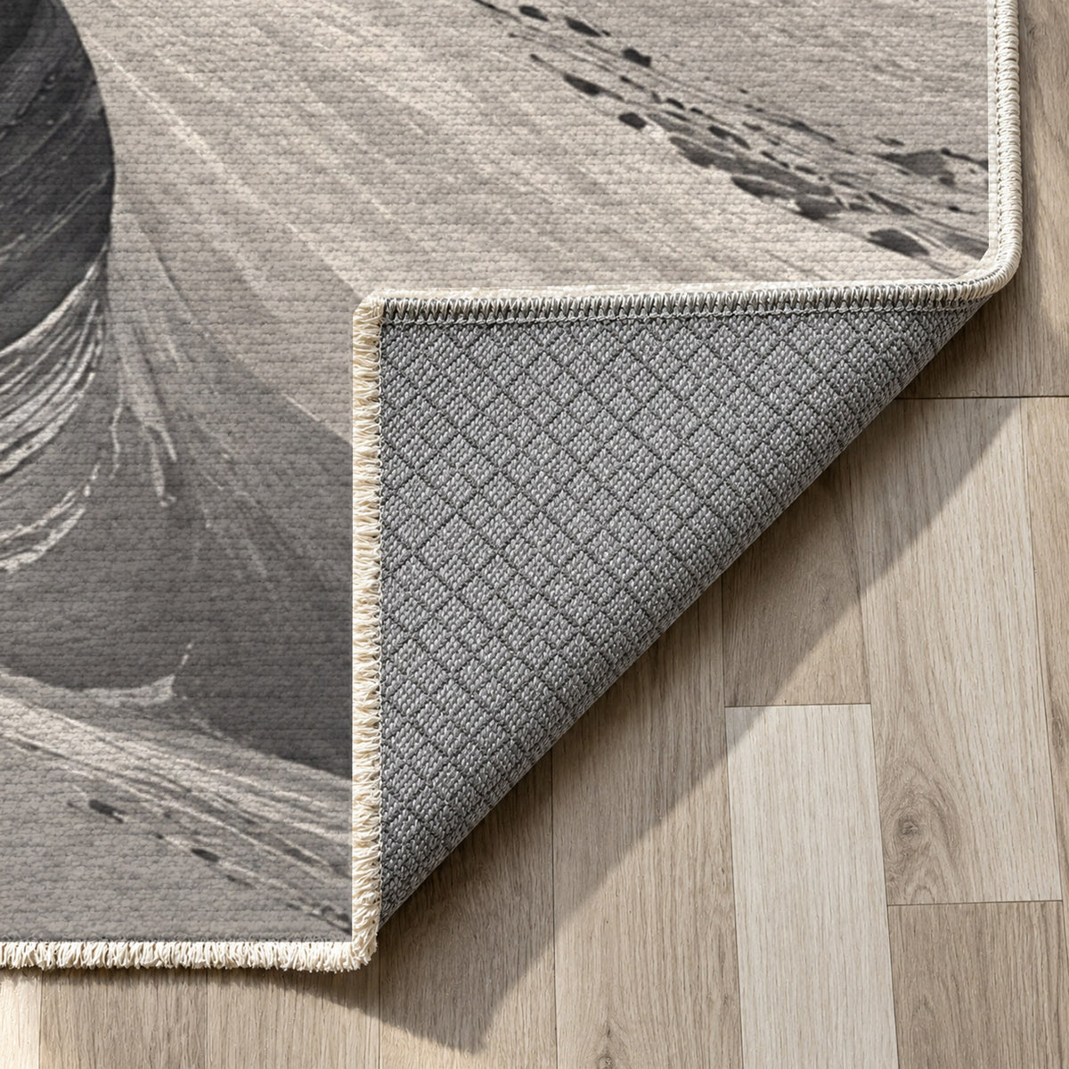 Desert Dunes Charcoal Modern Washable Rug — backing close up
