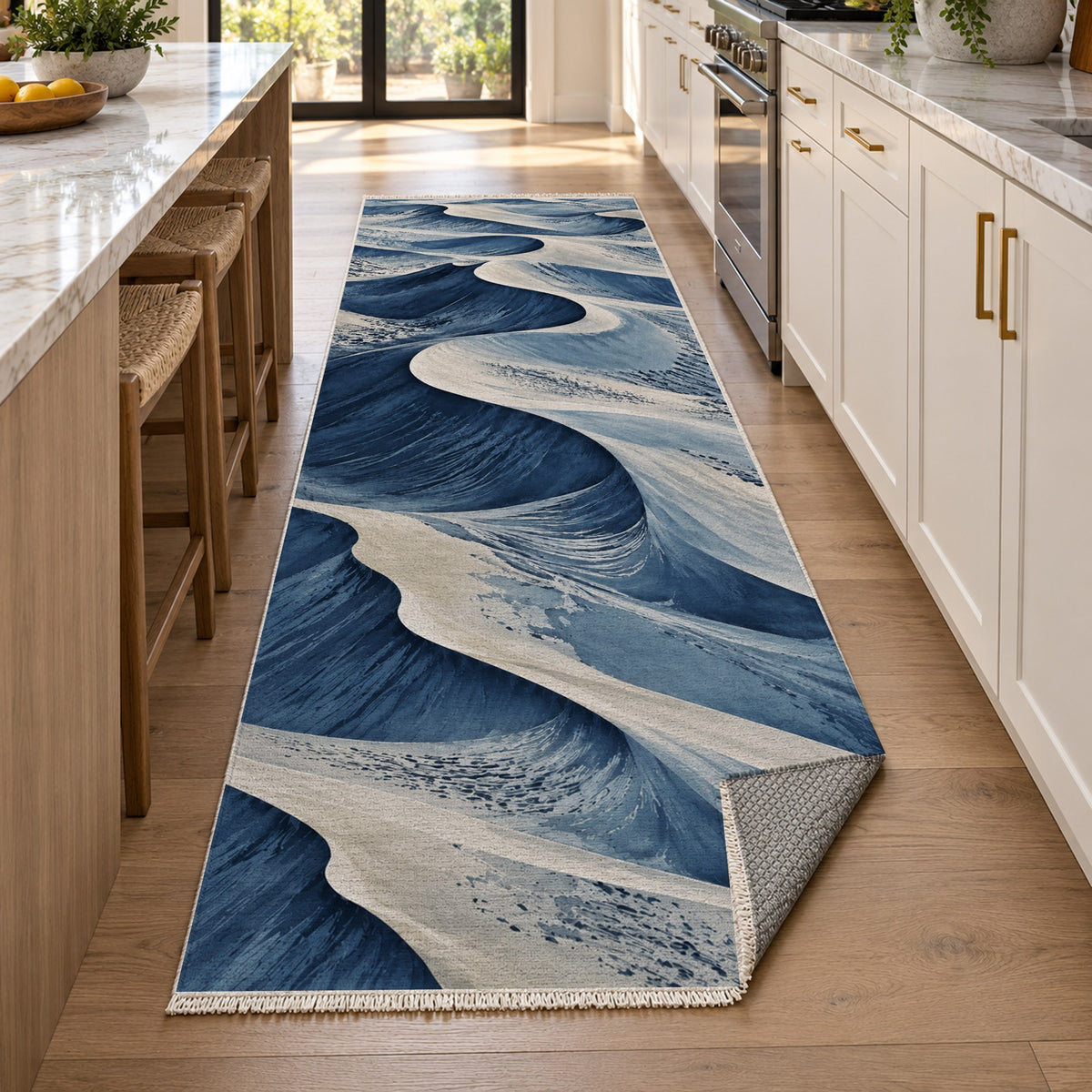 Desert Dunes Indigo Modern Washable Rug — new york kitchen runner