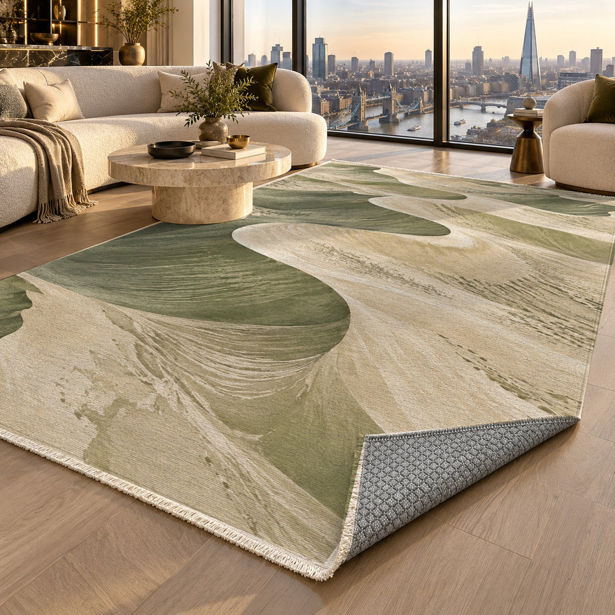 Desert Dunes Sage Modern Washable Rug — london luxury living
