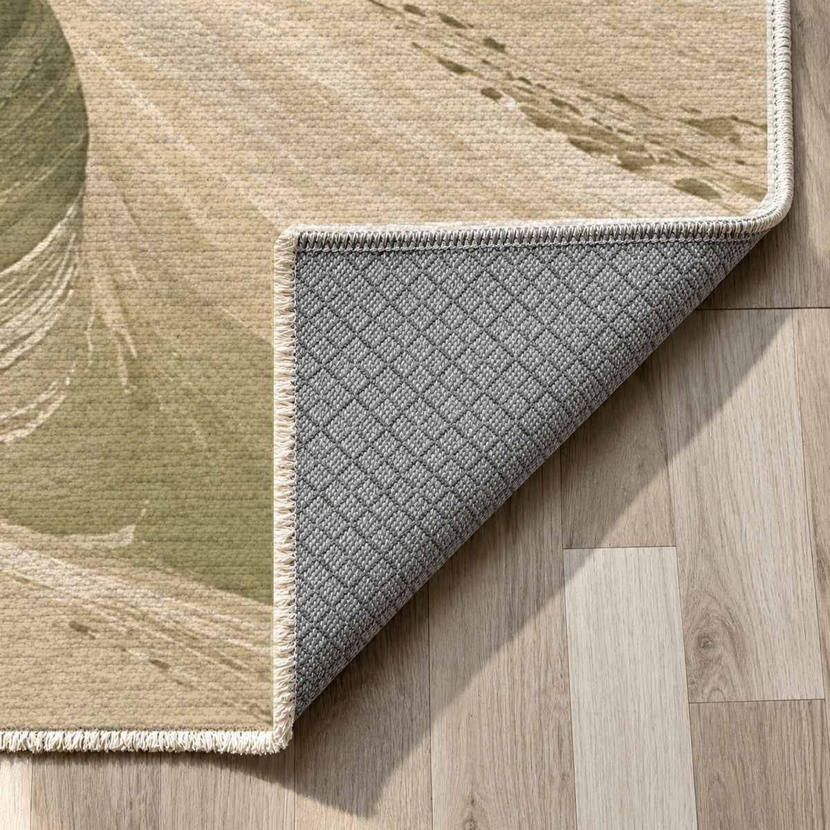 Desert Dunes Sage Modern Washable Rug — backing close up