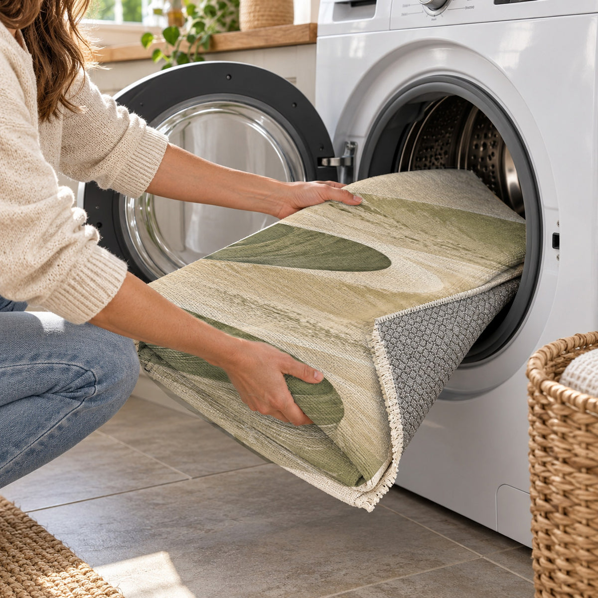 Desert Dunes Sage Modern Washable Rug — washing machine