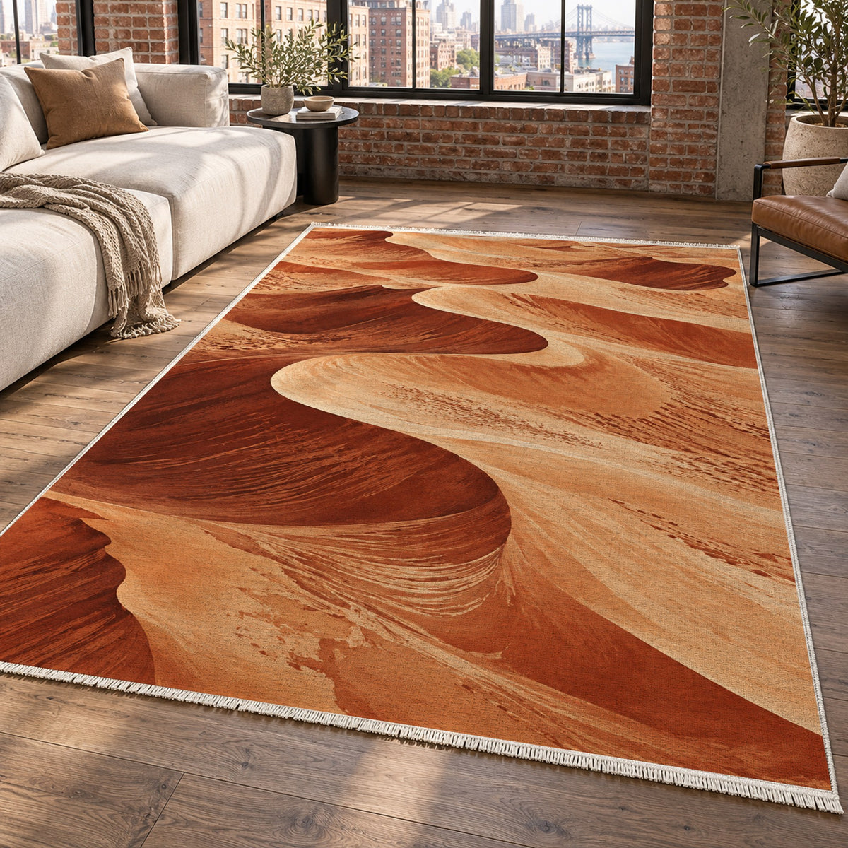 Desert Dunes Terracotta Modern Washable Rug — new york living