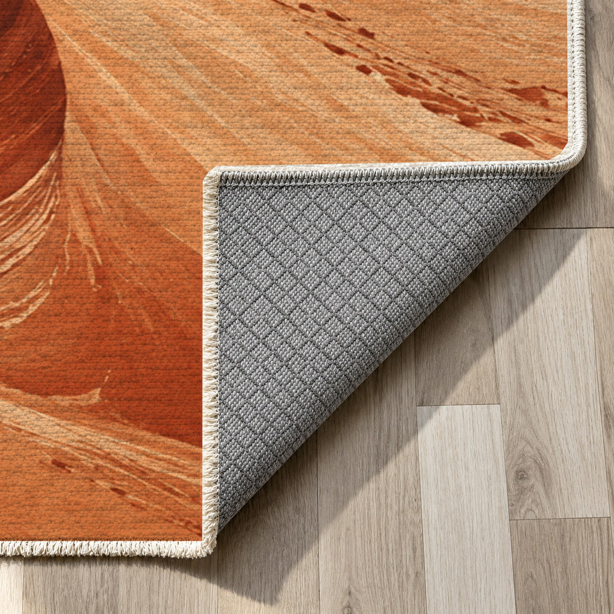 Desert Dunes Terracotta Modern Washable Rug — backing close up