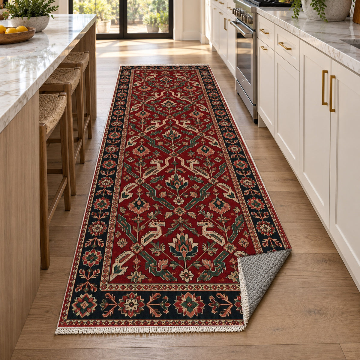 Dragon Vines Ruby Midnight Ethnic Washable Rug — new york kitchen runner
