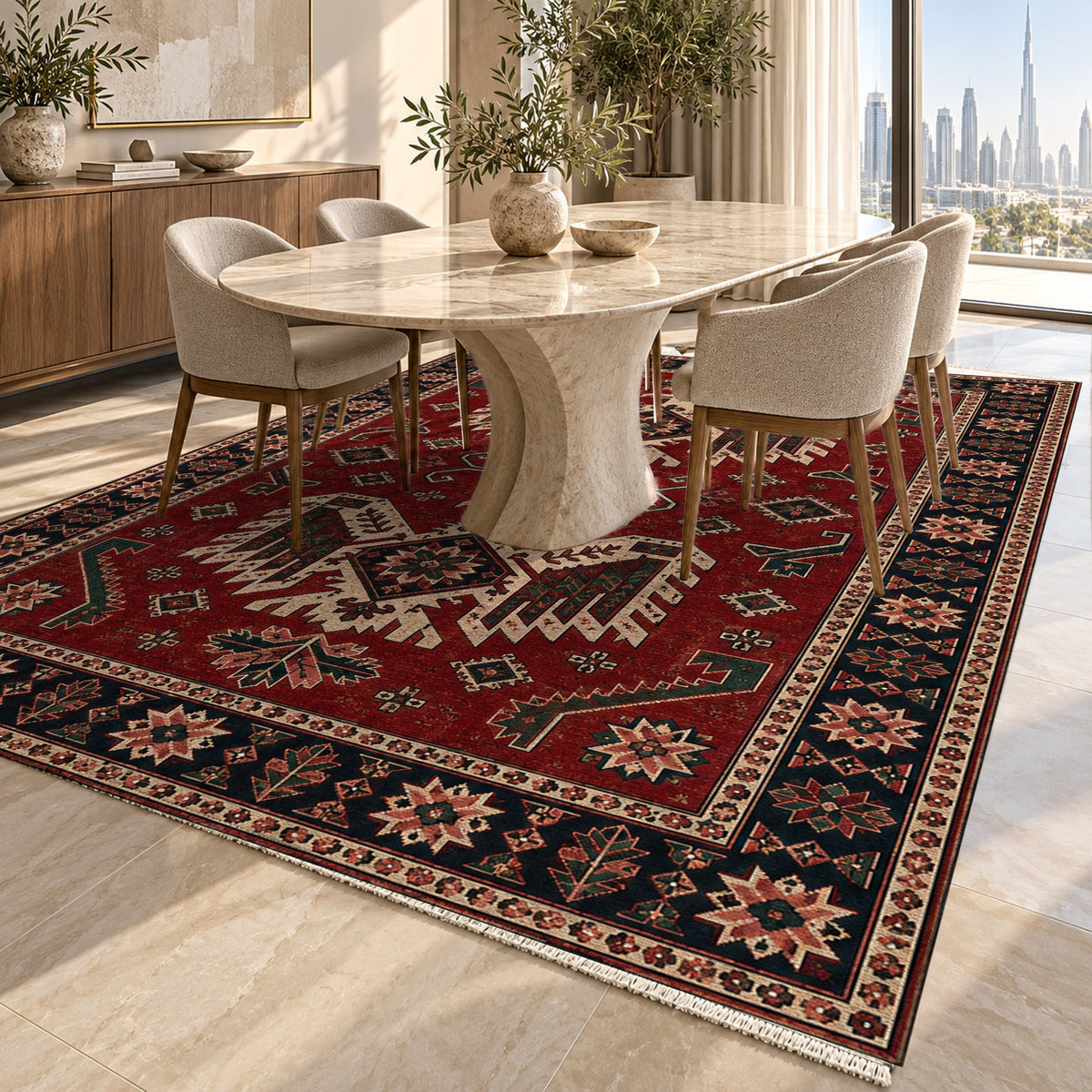 Eagle Medallions Ruby Midnight Ethnic Washable Rug — dubai dining