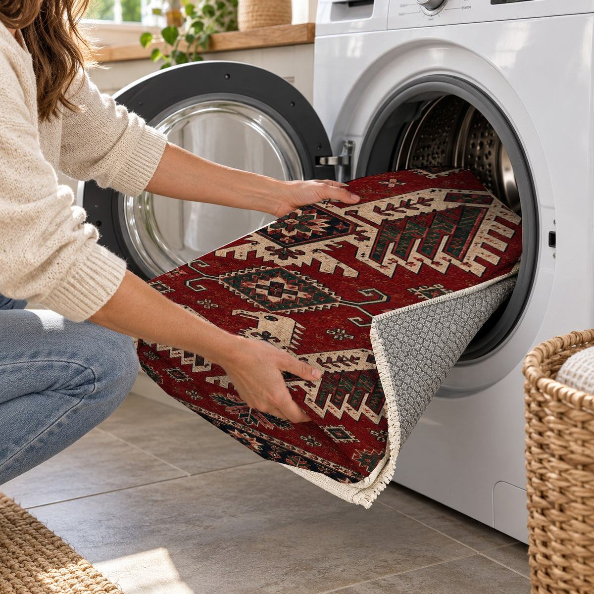 Eagle Medallions Ruby Midnight Ethnic Washable Rug — washing machine