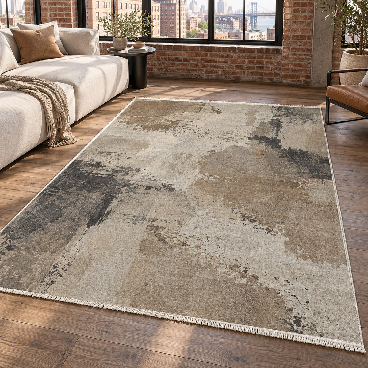 Earth Pigment Ivory Taupe Abstract Washable Rug — new york living