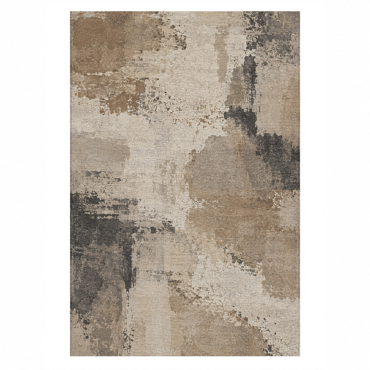 Earth Pigment Ivory Taupe Abstract Washable Rug — top view