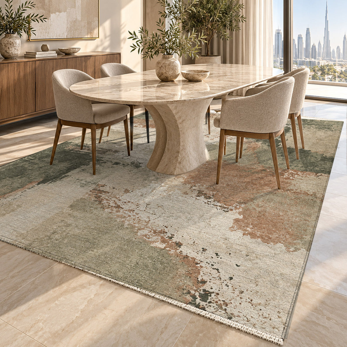 Earth Pigment Sage Clay Abstract Washable Rug — dubai dining