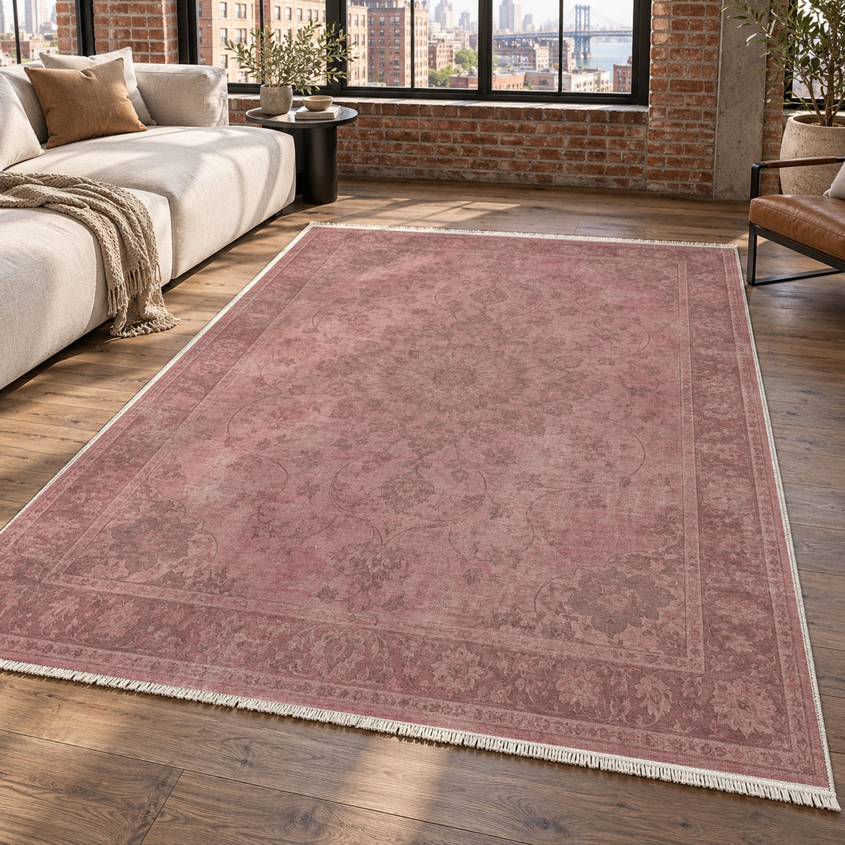 Erased Isfahan Rose Pink Vintage Washable Rug — new york living