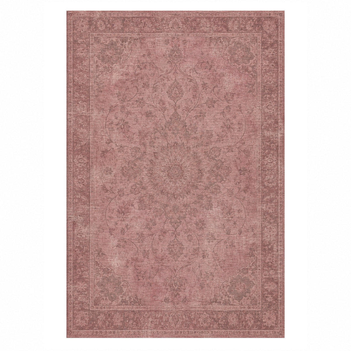 Erased Isfahan Rose Pink Vintage Washable Rug — top view